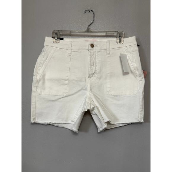 Jen7 Women's Plus Mid Rise Frayed Hem Cream Jean Shorts 16 NWT - Picture 1 of 9